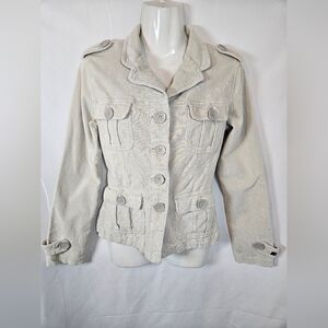 Plugg Cream Corduroy Jacket XS Utility Military Button Front